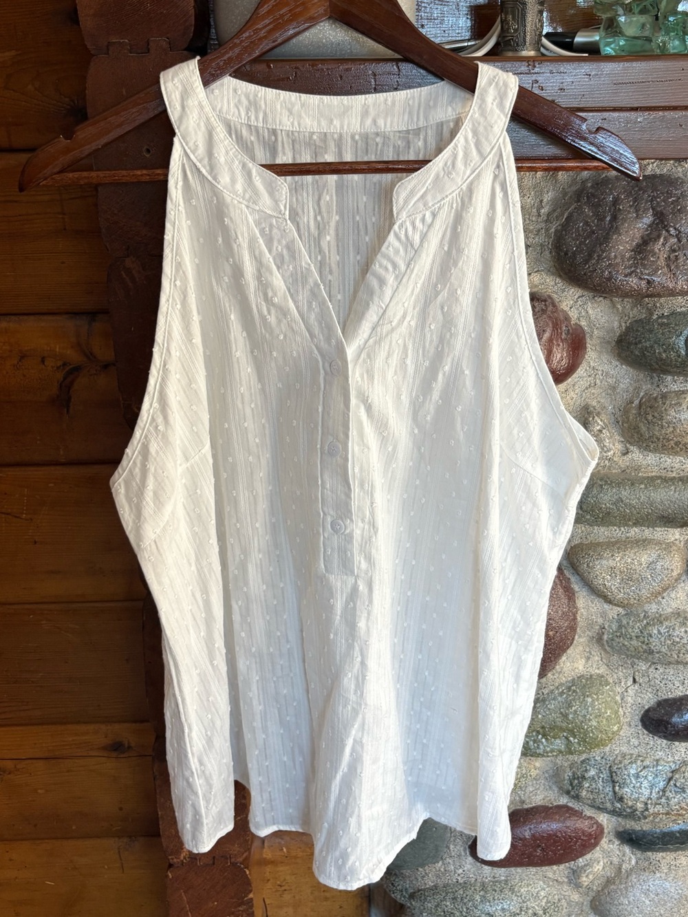 White Swiss Dot Sleeveless Button Front Tunic Blouse XL